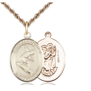 14kt Gold Filled Saint Christopher Surfing Medal Catholic Jewelry