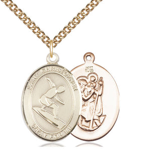 14kt Gold Saint Christopher Surfing Medal