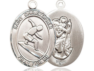 Sterling Silver Saint Christopher Surfing Medal Catholic Jewelry