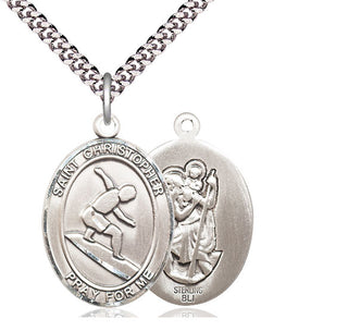 Sterling Silver Saint Christopher Surfing Medal Catholic Jewelry