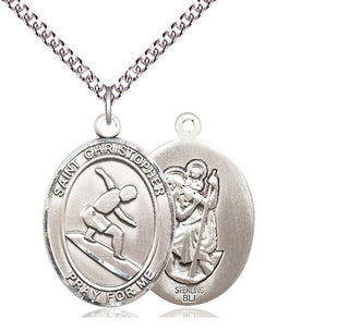 Sterling Silver Saint Christopher Surfing Medal Catholic Jewelry