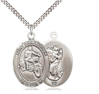 Pewter Saint Christopher Motorcycle Medal Catholic Jewelry