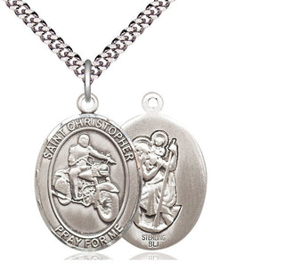 Sterling Silver Saint Christopher Motorcycle Medal Catholic Jewelry
