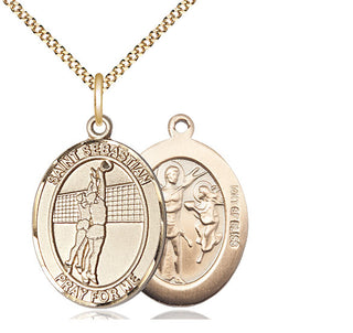 14kt Gold Filled Saint Sebastian Volleyball Medal Catholic Jewelry