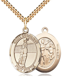 14kt Gold Filled Saint Sebastian Volleyball Medal Catholic Jewelry