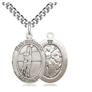 Pewter Saint Sebastian Volleyball Medal Catholic Jewelry