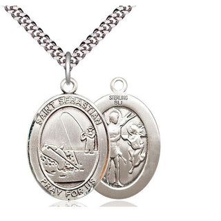 Sterling Silver Saint Sebastian Fishing Medal Catholic Jewelry
