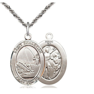 Sterling Silver Saint Sebastian Fishing Medal Catholic Jewelry