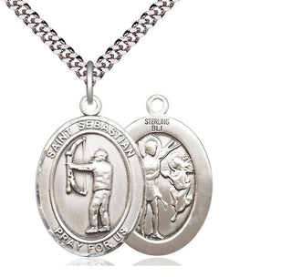 Sterling Silver Saint Sebastian Archery Medal Catholic Jewelry