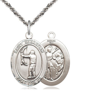 Sterling Silver Saint Sebastian Archery Medal Catholic Jewelry