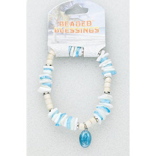 10-Pack - Blue Stone Beaded Bracelet with Silver Crucifix