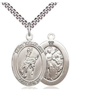 Pewter Saint Sebastian Rodeo Medal Catholic Jewelry