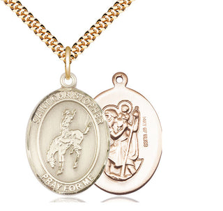 14kt Gold Filled Saint Christopher Rodeo Medal Catholic Jewelry