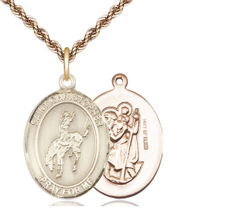 14kt Gold Filled Saint Christopher Rodeo Medal Catholic Jewelry