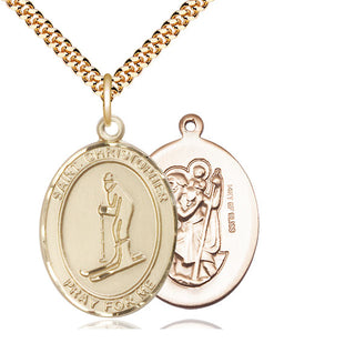 14kt Gold Filled Saint Christopher Skiing Medal Catholic Jewelry