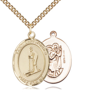 14kt Gold Filled Saint Christopher Skiing Medal Catholic Jewelry