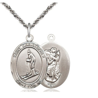 Sterling Silver Saint Christopher Skiing Medal Catholic Jewelry