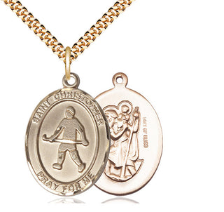 14kt Gold Filled Saint Christopher Field Hockey Medal Catholic Jewelry