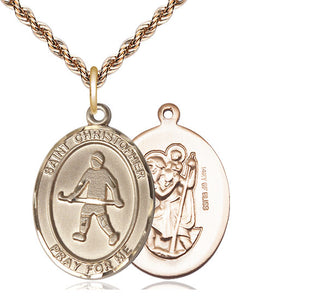 14kt Gold Filled Saint Christopher Field Hockey Medal Catholic Jewelry
