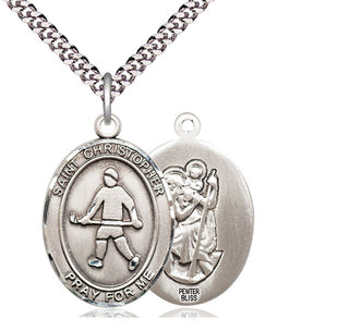Pewter Saint Christopher Field Hockey Medal Catholic Jewelry