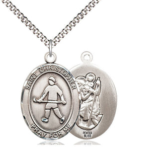 Pewter Saint Christopher Field Hockey Medal Catholic Jewelry