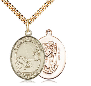 14kt Gold Filled Saint Christopher Fishing Medal Catholic Jewelry