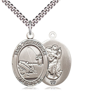 Pewter Saint Christopher Fishing Medal Catholic Jewelry