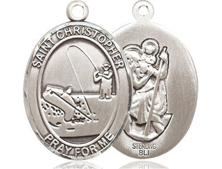 Sterling Silver Saint Christopher Fishing Medal Catholic Jewelry