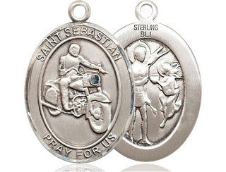 Sterling Silver Saint Sebastian Motorcycle Medal Catholic Jewelry
