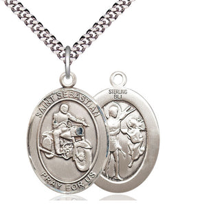Sterling Silver Saint Sebastian Motorcycle Medal Catholic Jewelry