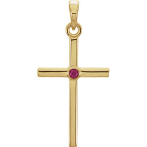 14K Gold Ruby Cross 22.8x11.3 MM Pendant