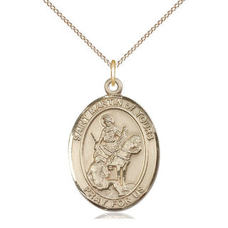 14kt Gold Saint Martin of Tours Medal Engraved Catholic Saint Jewelry