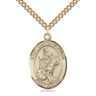 14kt Gold Saint Martin of Tours Medal Engraved Catholic Saint Jewelry