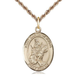 14kt Gold Saint Martin of Tours Medal Engraved Catholic Saint Jewelry