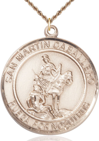 14kt Gold San Martin Caballero Medal Engraved Catholic Saint Jewelry