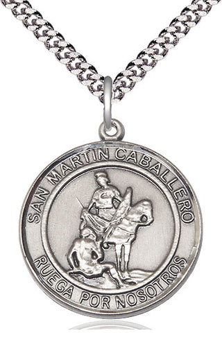 Pewter San Martin Caballero Medal Catholic Jewelry Engraved Catholic Saint Jewelry