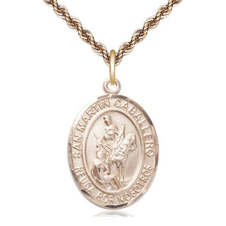 14kt Gold San Martin Caballero Medal Engraved Catholic Saint Jewelry