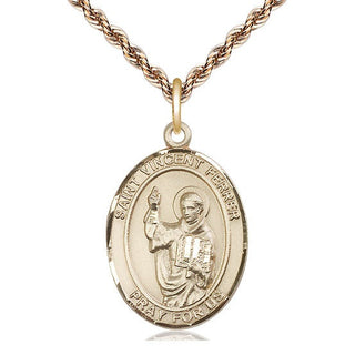 14kt Gold Filled Saint Vincent Ferrer Medal Catholic Jewelry Engraved Catholic Saint Jewelry