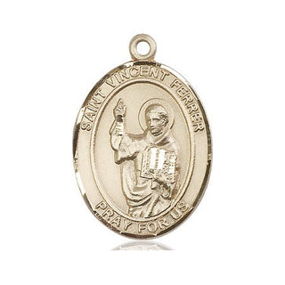 14kt Gold Saint Vincent Ferrer Medal Engraved Catholic Saint Jewelry
