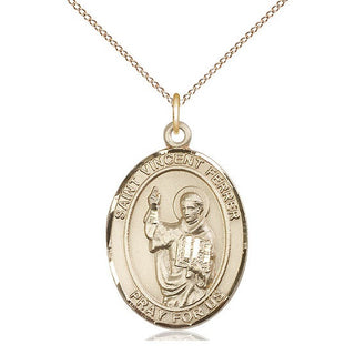 14kt Gold Saint Vincent Ferrer Medal Engraved Catholic Saint Jewelry