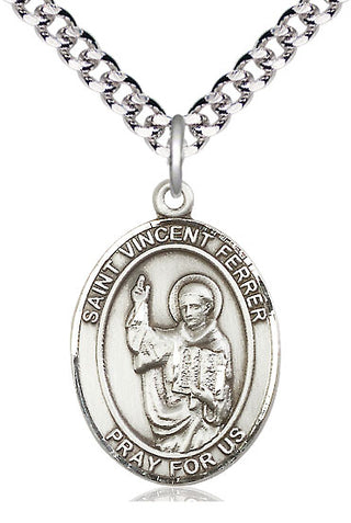 Sterling Silver Saint Vincent Ferrer Medal Catholic Jewelry Engraved Catholic Saint Jewelry