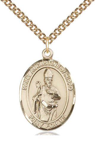 14kt Gold Saint Augustine of Hippo Medal Engraved Catholic Saint Jewelry