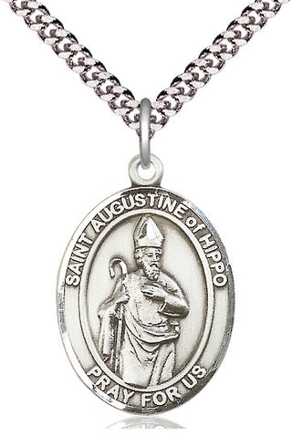 Sterling Silver Saint Augustine of Hippo Medal Catholic Jewelry Engraved Catholic Saint Jewelry