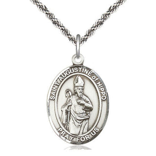 Sterling Silver Saint Augustine of Hippo Medal Catholic Jewelry Engraved Catholic Saint Jewelry