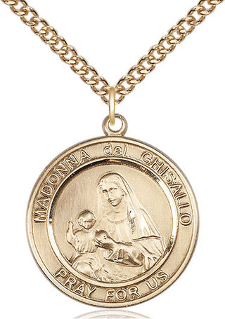 14kt Gold Madonna del Ghisallo Medal Engraved Catholic Saint Jewelry