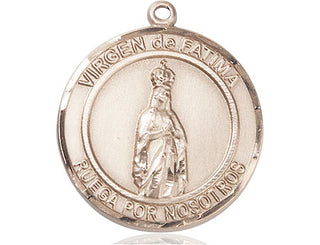 14kt Gold Virgen de Fatima Medal Engraved Catholic Saint Jewelry