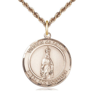 14kt Gold Virgen de Fatima Medal Engraved Catholic Saint Jewelry
