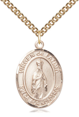 14kt Gold Virgen de Fatima Medal Engraved Catholic Saint Jewelry