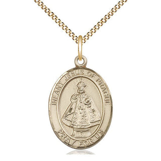 14kt Gold Filled Infant of Prague Medal Catholic Jewelry Engraved Catholic Saint Jewelry