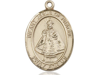 14kt Gold Infant of Prague Medal Engraved Catholic Saint Jewelry